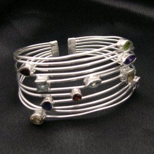 New Sterling Silver Multi Gemsotne Modern Bracelet